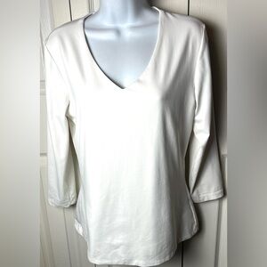 JUDY P Blouse Top V Neck Heavy Stretch White Medium